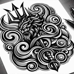 nature-power-god-tattoo – tattoo design ideas free ai generated – faded-memory – for-knee – Gallery: poseidon-inkby-ai