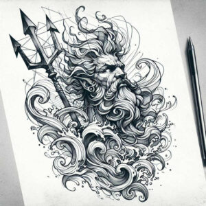 ocean-deity-tattoo – tattoo design ideas free ai generated – spirit – for-behind-ear – Gallery: poseidon-inkby-ai