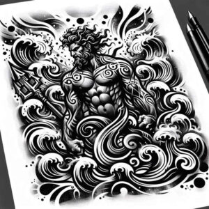 ocean-depth-god-tattoo – tattoo design ideas free ai generated – dreadful – for-calf – Gallery: poseidon-inkby-ai