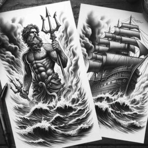 ocean-god-tattoo – tattoo design ideas free ai generated – witchcraft – for-neck – Gallery: poseidon-inkby-ai