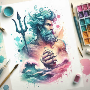 ocean-ruler-tattoo – tattoo design ideas free ai generated – chained – for-upper-chest – Gallery: poseidon-inkby-ai