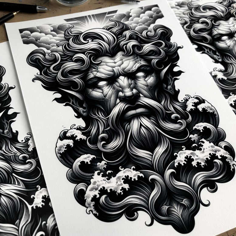 ocean-ruler-tattoo – tattoo design ideas free ai generated – phantom – for-inner-arm – Gallery: poseidon-inkby-ai