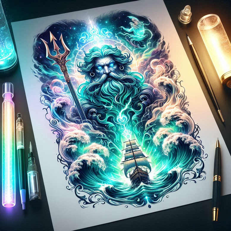poseidon-art-tattoo – tattoo design ideas free ai generated – frightening – for-shoulder – Gallery: poseidon-inkby-ai