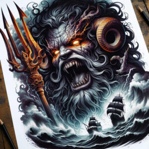 poseidon-sea-tattoo – tattoo design ideas free ai generated – ancient-curse – for-shoulder – Gallery: poseidon-inkby-ai