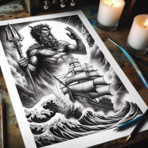poseidon-sea-tattoo – tattoo design ideas free ai generated – strange-laughter – for-upper-shoulder – Gallery: poseidon-inkby-ai