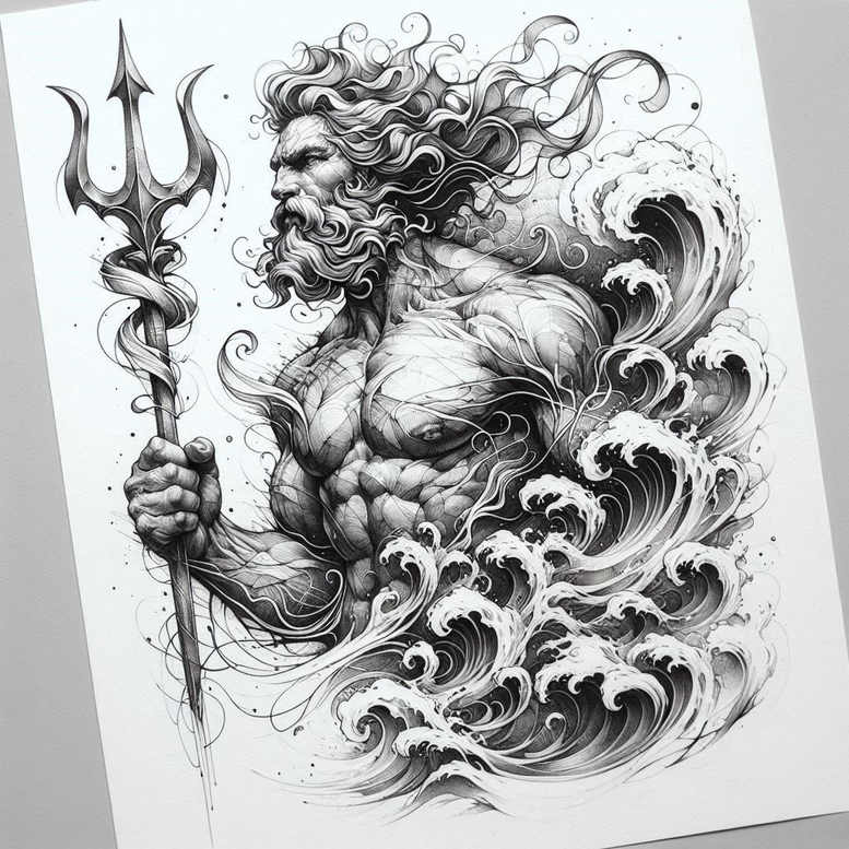 poseidon-sea-tattoo – tattoo design ideas free ai generated – terrifying – for-elbow – Gallery: poseidon-inkby-ai