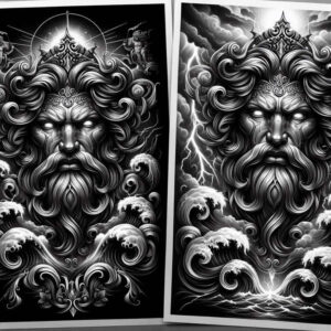 power-god-tattoo – tattoo design ideas free ai generated – nightmarish – for-thigh – Gallery: poseidon-inkby-ai
