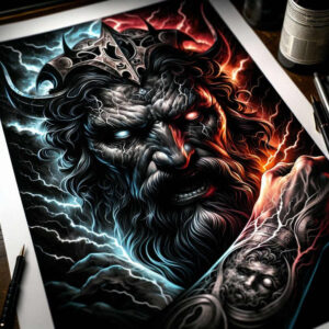 power-symbol-tattoo – tattoo design ideas free ai generated – sombre – for-lower-leg – Gallery: poseidon-inkby-ai