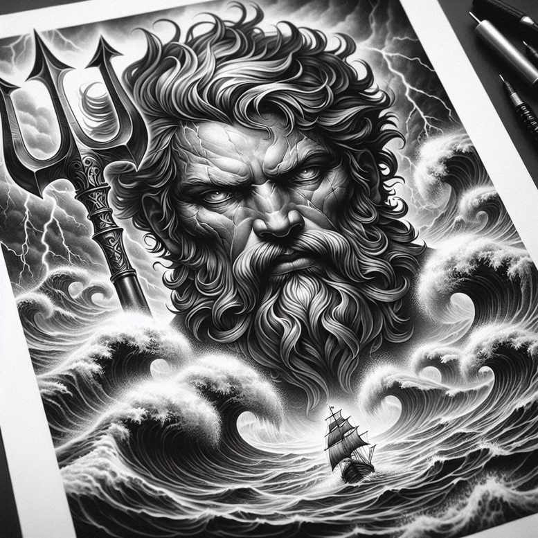 sea-god-tattoo – tattoo design ideas free ai generated – mirror-image – for-upper-back – Gallery: poseidon-inkby-ai
