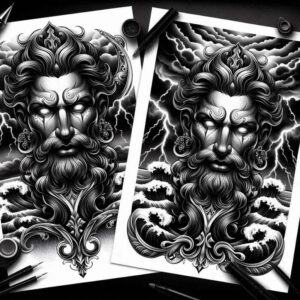 sea-god-tattoo – tattoo design ideas free ai generated – torment – for-lower-leg – Gallery: poseidon-inkby-ai