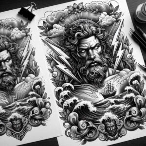 sea-life-god-tattoo – tattoo design ideas free ai generated – chilling – for-upper-arm – Gallery: poseidon-inkby-ai