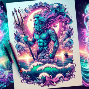 sea-ocean-god-tattoo – tattoo design ideas free ai generated – distorted – for-forearm – Gallery: poseidon-inkby-ai
