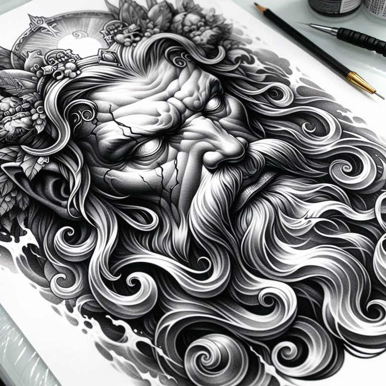 sea-river-god-tattoo – tattoo design ideas free ai generated – demonic – for-lower-chest – Gallery: poseidon-inkby-ai