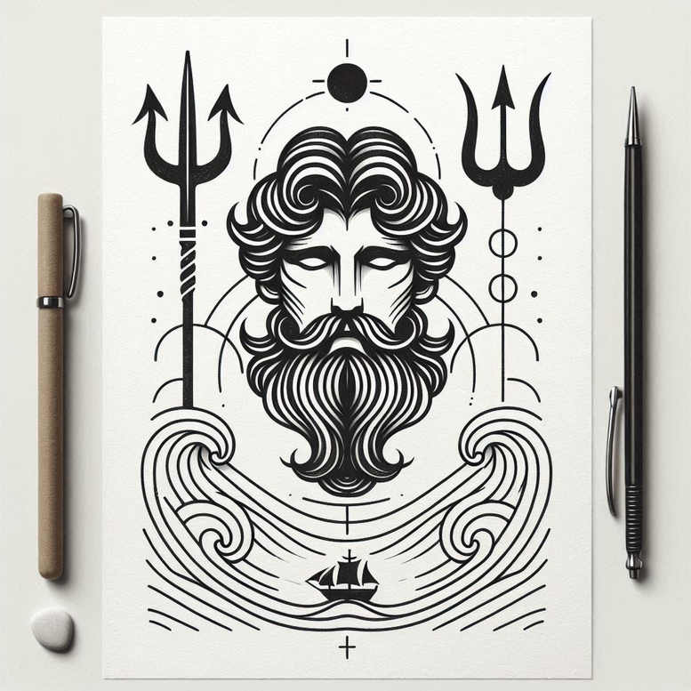 sea-water-god-tattoo – tattoo design ideas free ai generated – eerie – for-behind-ear – Gallery: poseidon-inkby-ai
