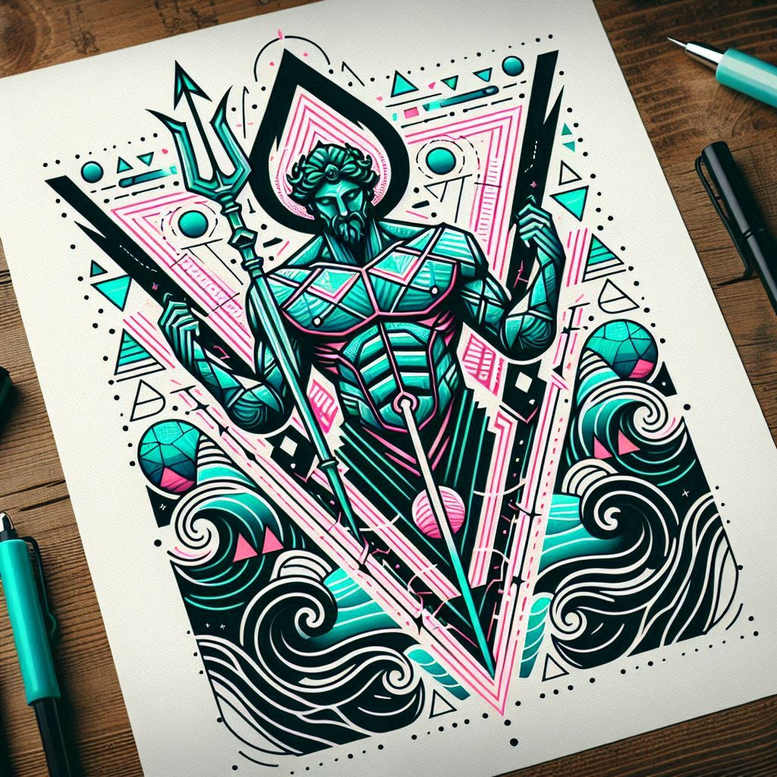 sea-water-god-tattoo – tattoo design ideas free ai generated – mystic – for-upper-back – Gallery: poseidon-inkby-ai