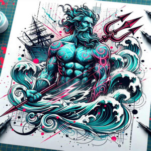 storm-lightning-god-tattoo – tattoo design ideas free ai generated – blood-red – for-thigh – Gallery: poseidon-inkby-ai