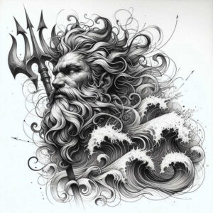 poseidon tattoo design ideas hyperrealistic abyssal lord for upper thigh