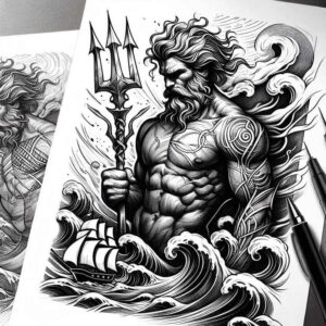 poseidon tattoo design ideas Surrealism visual paradox ancient tide represents strength