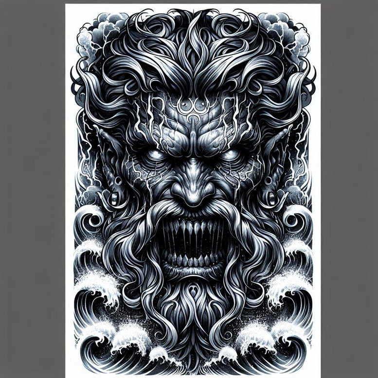 poseidon tattoo design ideas Neotraditional balanced tones aquatic command for back of neck