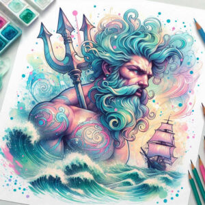 poseidon tattoo design ideas detailed linework aquatic command for lower back