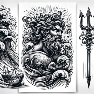poseidon tattoo design ideas realistic texture aquatic ruler endurance and power