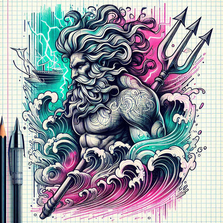 poseidon tattoo design ideas Realism anatomical accuracy aquatic ruler for lower arm