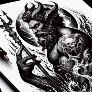poseidon tattoo design ideas Realism realistic dimension blue myth for fingers