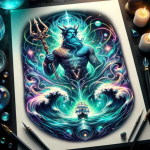 poseidon tattoo design ideas color overlays deep abyss symbolising perseverance