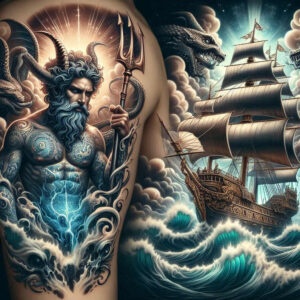 poseidon tattoo design ideas Surrealism juxtaposition deep sea might for behind ear