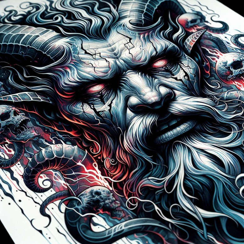 poseidon tattoo design ideas vector-style deep sea might for lower thigh