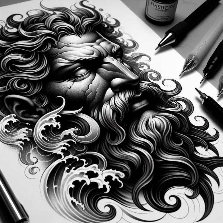 poseidon tattoo design ideas Surrealism phantasm deep sea might for outer arm