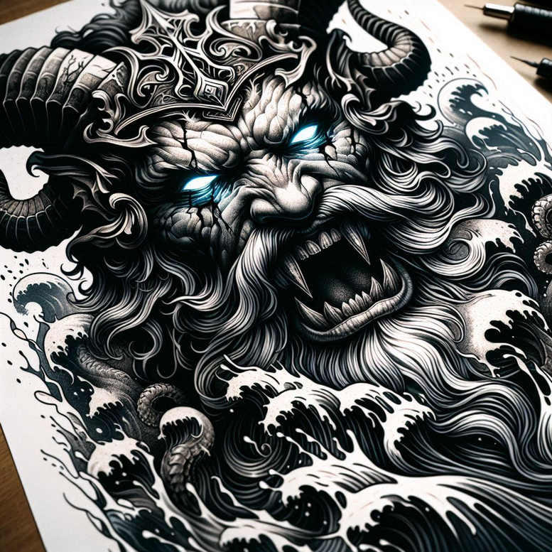 poseidon tattoo design ideas enhanced color deep sea might shows resilience