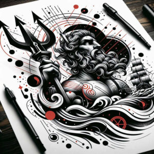 poseidon tattoo design ideas balanced color deep sea might stands for courage