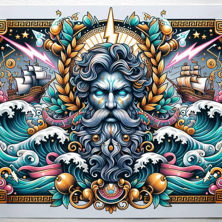 poseidon tattoo design ideas Realism crisp detail divine flood for sternum
