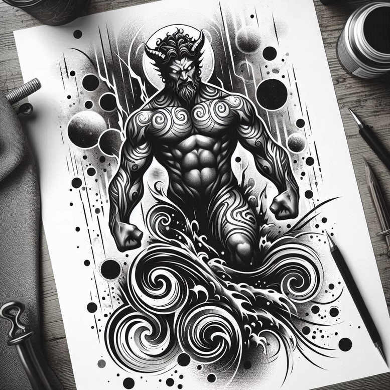 poseidon tattoo design ideas layered fill divine ocean for ankle