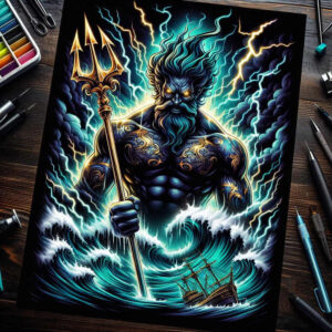poseidon tattoo design ideas bold color blocks divine ocean resilience and power