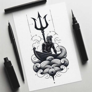 poseidon tattoo design ideas refined lines legendary tide for nape
