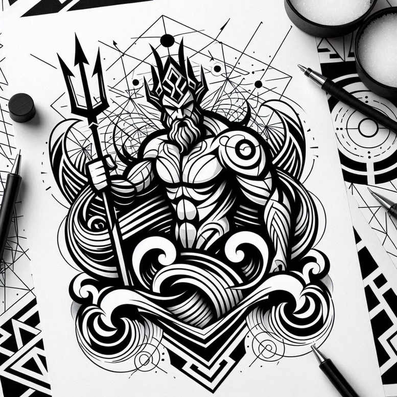 poseidon tattoo design ideas Surrealism dreamscape legendary tide for ribs
