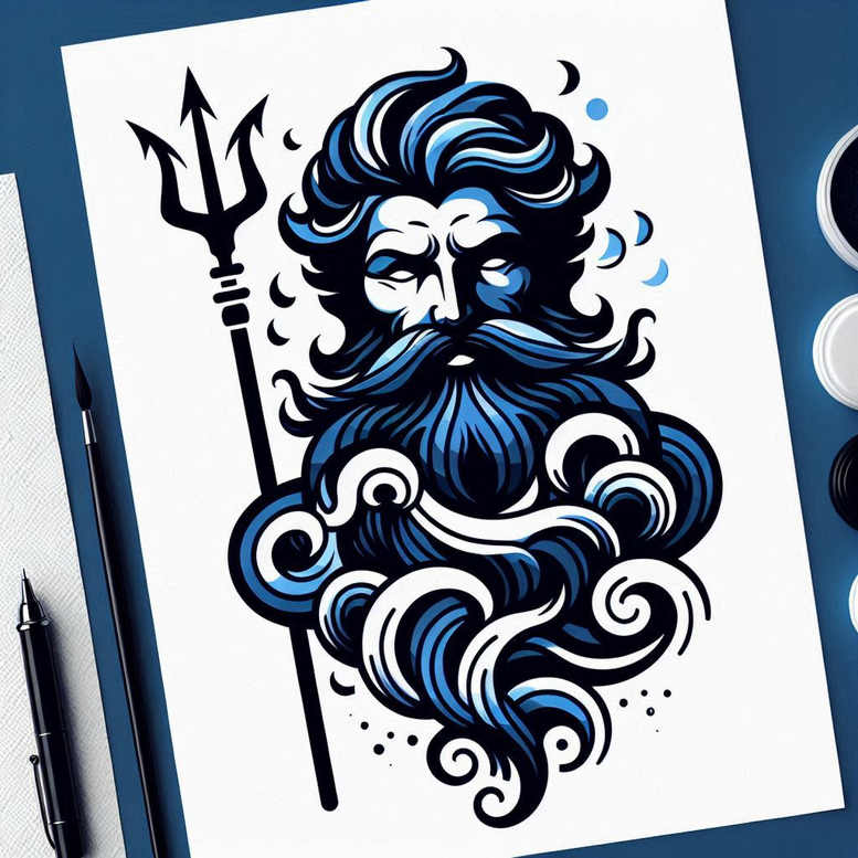 poseidon tattoo design ideas Realism studio quality marine deity represents endurance