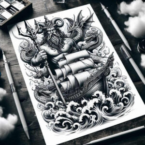 poseidon tattoo design ideas Surrealism dreamlike marine deity shows endurance
