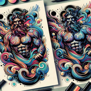 poseidon tattoo design ideas Surrealism shimmering forms ocean force embodying strength
