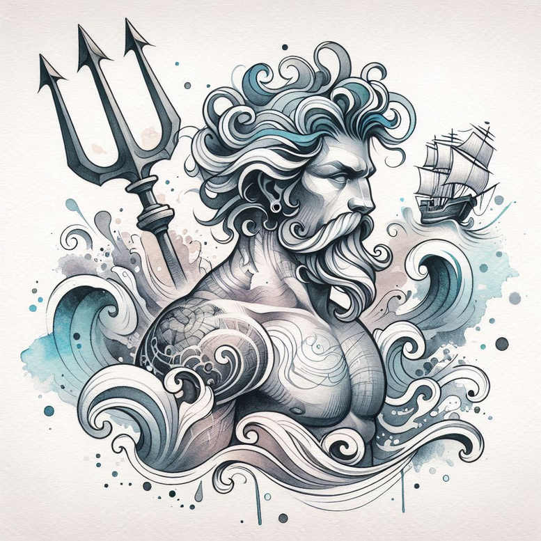 poseidon tattoo design ideas Realism organic structure ocean force represents perseverance