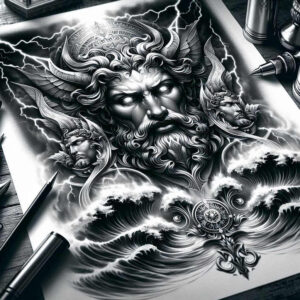 poseidon tattoo design ideas Surrealism shifting shapes oceanic strength embodying resilience