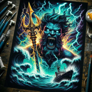 poseidon tattoo design ideas accent shading oceanic strength for arm