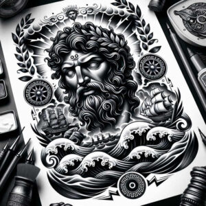 poseidon tattoo design ideas realistic oceanic strength for chest