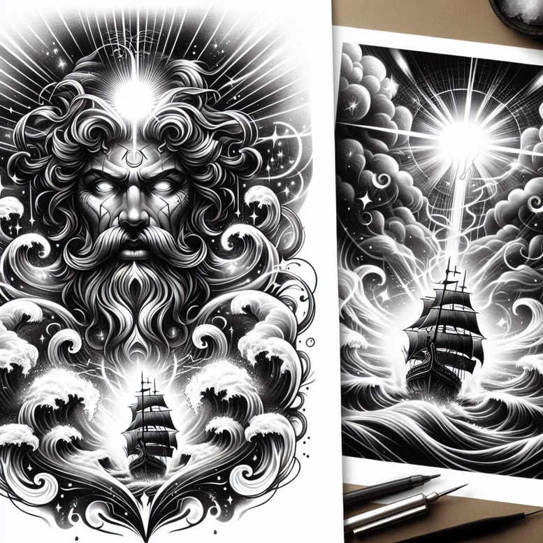 poseidon tattoo design ideas metallic saltwater soul symbolising endurance