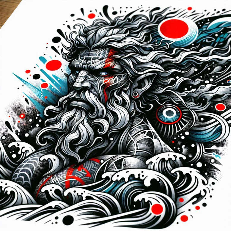 poseidon tattoo design ideas Surrealism psychic energy sea god shows determination