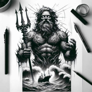 poseidon tattoo design ideas Surrealism imperfect symmetry sea vengeance for heel