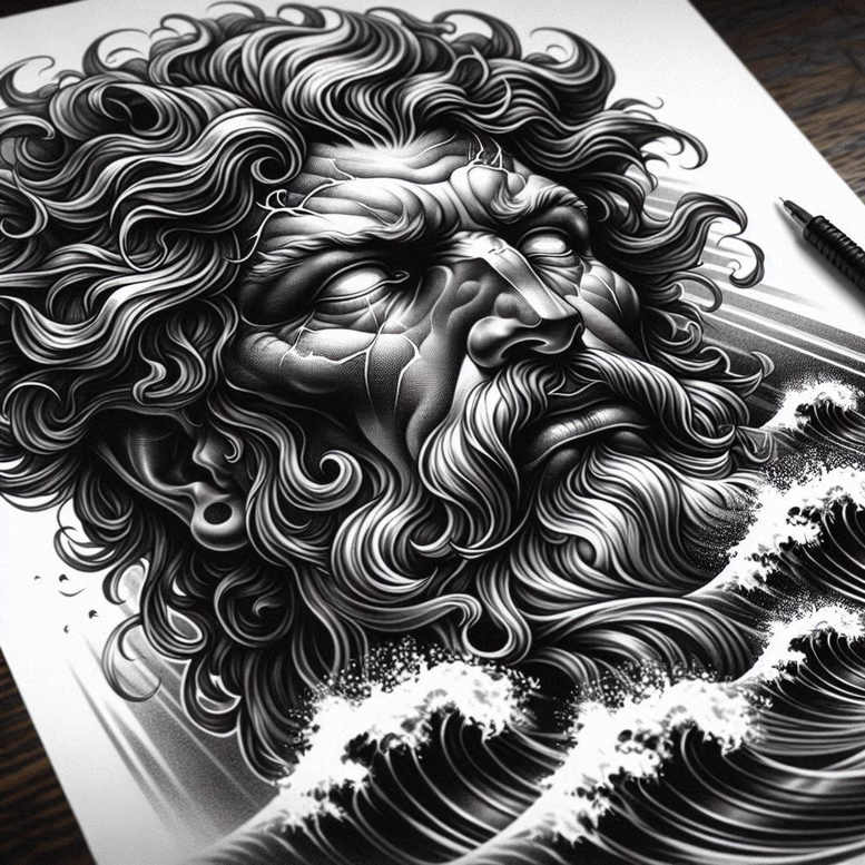 poseidon tattoo design ideas realistic storm master for side torso