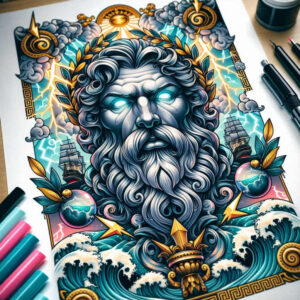 poseidon tattoo design ideas layered fill storm master resilience and power